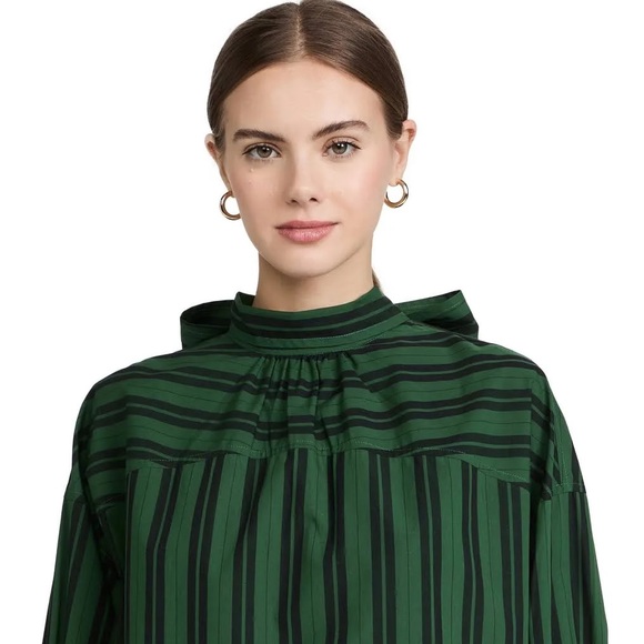 Ganni Mock Neck Tie Stripe Oversized Blouse - Picture 2 of 7